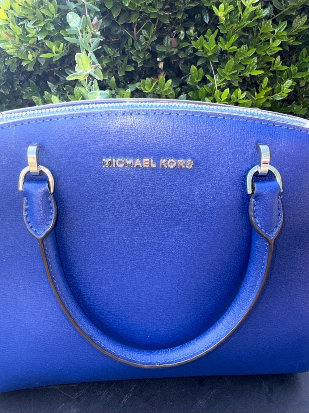 Michael Kors Cobalt Blue Leather Satchel with Chain-Trim Strap - Picture 4 of 12